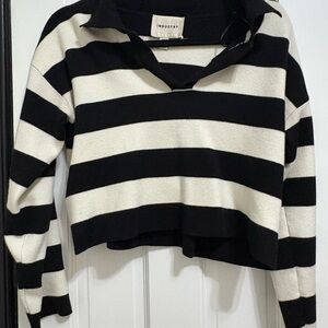 Industry Black and White Striped V-Neck Sweater